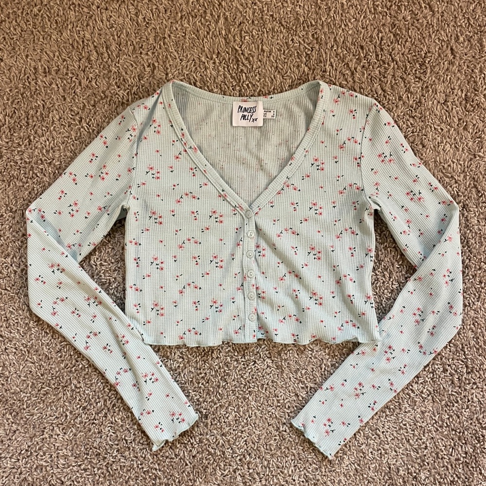 Princess Polly Cropped Button Down Thermal Waffle Knit Top